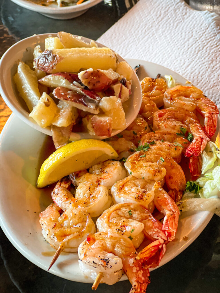 Plate of shrimp skewers at Smitty's Grille